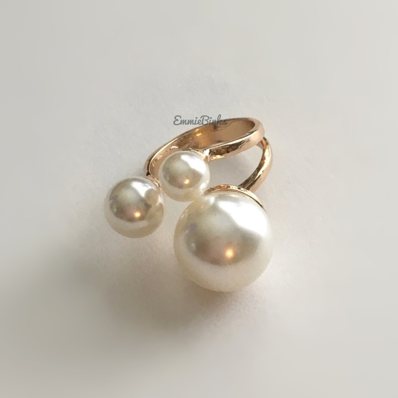 💥3for$28 New Faux Pearl Trio Adjustable Statement Ring Pearl Illusion Cuff Ring - Picture 4 of 16